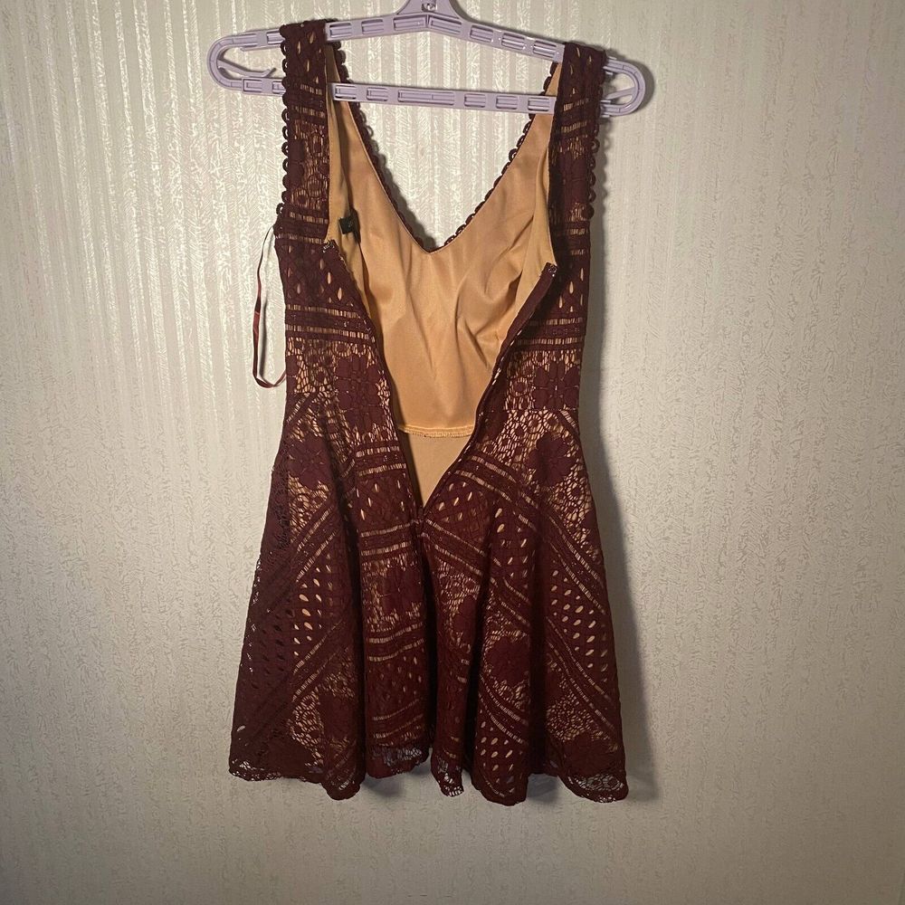 Jodi Kristopher Cocktail‎ Dress Women's Size 1 Maroon Cotton Blend V-Neck - Picture 8 of 11